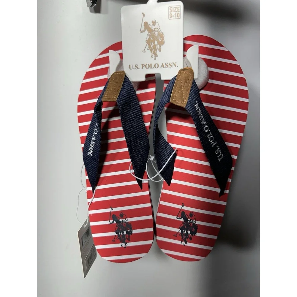U.S. Polo Assn. Size 9-10 Flip Flops Red White Striped Sandals